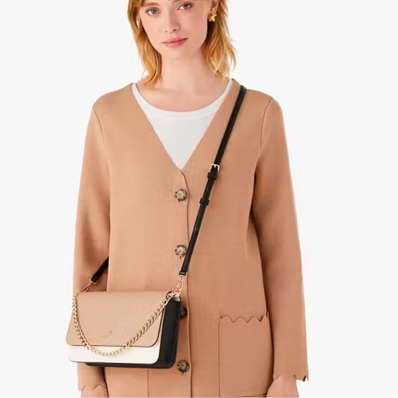 Kate spade ♠️ colorblock crossbody shoulder bag tan and white exterior EUC W/COA - Picture 2 of 11